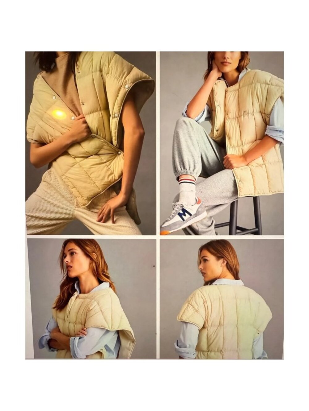 Pilcro Cream Lightweight Quilted Oversized Puffer Vest w/ Snaps, Sz One Size